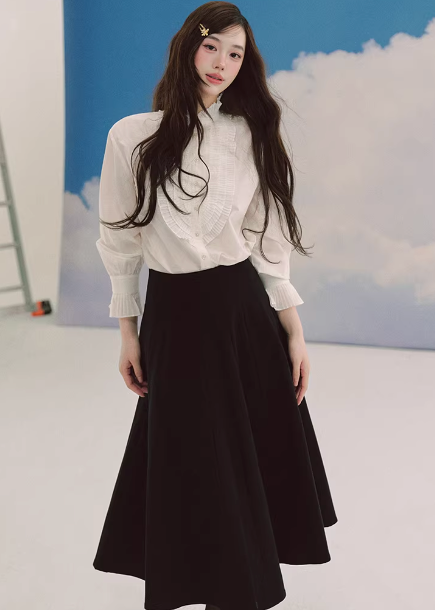 lace blouse women, ivory blouse top, romantic shirt women, lyocell blouse, korean fashion top, vintage style blouse, feminine lace shirt, elegant spring blouse, soft girl aesthetic top, court style blouse, long sleeve lace top, minimalist feminine shirt, breathable fabric blouse, parisian romantic outfit, refined women clothing, light ivory top, chic everyday blouse, soft luxury fashion, delicate lace detail top, versatile elegant blouse
