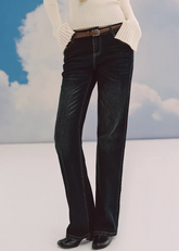bootcut jeans women, low rise denim, vintage wash jeans, korean fashion denim, retro style jeans, slimming jeans women, flare denim pants, indigo denim outfit, everyday casual jeans, fitted hip bootcut, 2000s inspired jeans, classic denim pants women, versatile blue jeans, soft structured denim, casual chic outfit, feminine denim silhouette, spring denim look, street style jeans, modern retro fashion, essential wardrobe denim