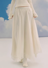 sheer maxi skirt, chiffon skirt women, irregular hem skirt, korean fashion skirt, flowy long skirt, a line maxi skirt, elastic waist skirt, feminine chiffon skirt, spring long skirt, elegant ivory skirt, layered sheer skirt, romantic outfit skirt, soft aesthetic fashion, lightweight summer skirt, parisian style skirt, modern feminine clothing, versatile long skirt, airy fabric skirt, graceful movement skirt, refined casual elegance
