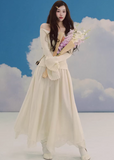 sheer maxi skirt, chiffon skirt women, irregular hem skirt, korean fashion skirt, flowy long skirt, a line maxi skirt, elastic waist skirt, feminine chiffon skirt, spring long skirt, elegant ivory skirt, layered sheer skirt, romantic outfit skirt, soft aesthetic fashion, lightweight summer skirt, parisian style skirt, modern feminine clothing, versatile long skirt, airy fabric skirt, graceful movement skirt, refined casual elegance