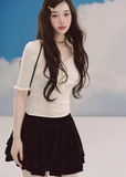 black velvet skirt, ballet mini skirt, tiered skirt women, korean fashion skirt, velvet mini skirt, flared mini skirt, feminine black skirt, soft velvet skirt, slimming mini skirt, playful chic skirt, elegant mini skirt, versatile outfit skirt, layered skirt women, aesthetic fashion skirt, modern feminine clothing, parisian style mini skirt, going out skirt, casual chic mini, refined black skirt, soft texture skirt