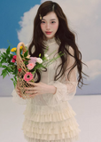 lace chiffon dress, romantic midi dress, ivory lace dress, korean fashion dress, chiffon layered dress, feminine spring dress, elegant lace dress women, soft girl aesthetic dress, high neck lace dress, sheer sleeve dress, parisian romantic style, flowy chiffon dress, tiered midi dress, delicate lace outfit, refined feminine clothing, lightweight spring dress, graceful silhouette dress, aesthetic fashion dress, modern romantic wear, elegant everyday dress