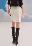 lace midi skirt, embroidered skirt women, floral lace skirt, korean fashion skirt, romantic midi skirt, slit skirt women, feminine lace outfit, ivory midi skirt, elegant spring skirt, parisian style clothing, soft aesthetic skirt, lightweight lace skirt, refined casual wear, delicate lace skirt, modern feminine clothing, versatile midi skirt, chic everyday outfit, graceful silhouette skirt, aesthetic fashion piece, elegant lace bottom