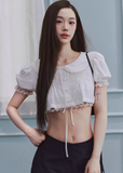 cropped lace blouse women, doll collar top, lace trim blouse, korean fashion top, drawstring blouse women, feminine spring top, lightweight summer blouse, soft girl aesthetic top, white cropped shirt, breathable cotton top, casual romantic blouse, aesthetic fashion top, parisian style clothing, versatile crop top, modern feminine clothing, delicate lace top, chic everyday outfit, airy fabric blouse, youthful style top, spring outfit women