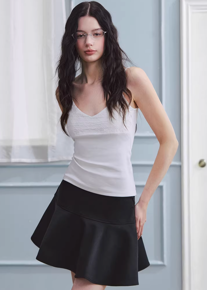 white camisole top women, embroidered camisole, minimal tank top women, korean fashion top, slim fit camisole, layering top women, spring outfit ideas, basic essential top, breathable cotton camisole, fitted tank top women, aesthetic fashion top, modern feminine clothing, versatile white top, casual chic outfit, parisian style clothing, clean line top, everyday essential wear, soft stretch camisole, refined basic top, lightweight summer top