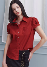red shirt women, cotton blouse women, puff sleeve shirt, korean fashion top, spring outfits 2026, casual spring outfits, college style shirt women, structured blouse women, aesthetic fashion top, modern feminine clothing, versatile everyday top, chic casual outfit, parisian style clothing, fitted shirt women, breathable cotton top, refined casual wear, vintage style shirt, spring wardrobe essential, minimal style blouse, classic button shirt