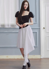 black white dress women, square neck dress, puff sleeve dress women, korean fashion dress, spring outfit ideas, elegant midi dress, contrast dress women, aesthetic fashion dress, modern feminine clothing, chic everyday outfit, parisian style clothing, vintage inspired dress, versatile spring dress, refined casual wear, soft girl aesthetic dress, statement dress women, lightweight summer dress, feminine silhouette dress, clean line dress, stylish day dress
