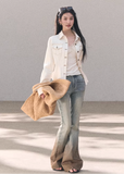 denim jacket women, short denim coat, korean fashion outerwear, spring outfits 2026, casual spring outfits, washed denim jacket, lightweight spring jacket, minimalist denim style, soft aesthetic outfit, modern feminine clothing, parisian style clothing, versatile layering jacket, chic everyday outfit, calm luxury fashion, commuter style jacket, relaxed fit denim jacket, effortless style outerwear, natural tone denim, spring wardrobe jacket, essential layering piece