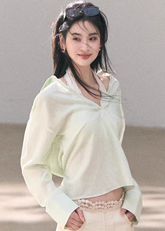 v neck shirt women, linen blend blouse, korean fashion top, spring outfit ideas, casual spring outfits, lace up blouse women, lightweight summer top, breathable fabric shirt, soft aesthetic outfit, modern feminine clothing, parisian style clothing, versatile everyday top, chic casual outfit, calm luxury fashion, relaxed fit blouse women, effortless style top, natural fabric clothing, spring wardrobe top, resort style blouse, minimal elegant top