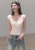 cotton lace top women, bubble sleeve top, korean fashion top, spring outfit ideas, casual spring outfits, slim fit cotton blouse, hollow lace top, feminine casual top, breathable cotton top, soft aesthetic outfit, modern feminine clothing, parisian style clothing, versatile everyday top, chic casual outfit, calm luxury fashion, lightweight summer top, effortless style blouse, refined casual wear, spring wardrobe essential, minimal feminine top