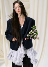 blazer women, patchwork jacket women, korean fashion outerwear, summer work outfits, work outfits women office, tailored blazer women, aesthetic fashion outfit, modern feminine clothing, parisian style clothing, versatile layering jacket, chic office outfit, minimal style blazer, elegant work outfit, refined casual wear, commuter outfit women, lightweight blazer women, professional outfit women, structured jacket women, everyday office outfit, simple elegant blazer