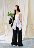 bandeau top women, lace patchwork top, korean fashion top, brunch outfit, brunch outfit ideas, summer outfit ideas, strapless top women, aesthetic fashion top, modern feminine clothing, parisian style clothing, versatile summer top, chic going out top, lightweight summer blouse, soft girl aesthetic outfit, romantic lace top, stylish summer outfit, feminine outfit top, irregular hem top, cute summer top, trendy going out top