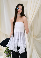 bandeau top women, lace patchwork top, korean fashion top, brunch outfit, brunch outfit ideas, summer outfit ideas, strapless top women, aesthetic fashion top, modern feminine clothing, parisian style clothing, versatile summer top, chic going out top, lightweight summer blouse, soft girl aesthetic outfit, romantic lace top, stylish summer outfit, feminine outfit top, irregular hem top, cute summer top, trendy going out top