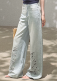 wide leg jeans women, embroidered denim pants, korean fashion jeans, minimal outfit women, effortless outfit ideas, casual everyday outfit, lightweight denim jeans, modern feminine clothing, parisian style clothing, versatile wide pants, chic casual outfit, calm luxury fashion, breathable denim pants, relaxed fit jeans women, natural style outfit, simple everyday pants, floral embroidery jeans, casual chic denim, soft aesthetic outfit, summer denim outfit