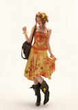 halter dress women, floral midi dress, summer resort dress, beach outfit women, summer outfit ideas, vacation dress women, aesthetic summer dress, boho summer dress, lightweight midi dress, chic summer outfit, flowy dress women, vibrant floral dress, travel outfit women, stylish summer dress, casual beach dress, trendy summer outfit, feminine summer dress, warm tone dress, statement summer dress, holiday outfit women