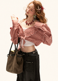 plaid blouse women, ruffle crop top, vintage style blouse, korean fashion top, summer outfit ideas, casual outfit women, lace up blouse women, aesthetic outfit women, cottagecore outfit, retro style top, cute crop blouse, feminine casual top, trendy summer top, statement blouse women, gingham top women, casual chic outfit, fashion forward top, everyday summer top, stylish blouse women, vintage outfit ideas