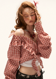 plaid blouse women, ruffle crop top, vintage style blouse, korean fashion top, summer outfit ideas, casual outfit women, lace up blouse women, aesthetic outfit women, cottagecore outfit, retro style top, cute crop blouse, feminine casual top, trendy summer top, statement blouse women, gingham top women, casual chic outfit, fashion forward top, everyday summer top, stylish blouse women, vintage outfit ideas