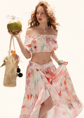 two piece set women, summer resort outfit, floral skirt set, puff sleeve top women, vacation outfit women, beach outfit women, aesthetic summer outfit, ruffle skirt outfit, korean fashion set, casual summer outfits, colorful summer outfit, feminine summer set, travel outfit women, lightweight summer clothing, boho summer outfit, trendy summer set, cute summer outfit, statement outfit women, chic resort wear, flowy skirt set