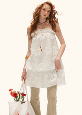 white mini dress women, bandeau dress women, floral textured dress, summer 2026 outfits, korean fashion dress, casual summer dress, aesthetic summer outfit, strapless mini dress, feminine summer dress, lightweight summer dress, cute summer dress, vacation dress women, statement summer dress, flowy mini dress, romantic summer outfit, chic casual dress, layered mini dress, trendy summer outfit, elegant summer dress, white summer dress