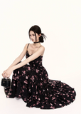 floral maxi dress women, tiered maxi dress, long dress women, korean fashion dress, slim fit dress women, summer outfit ideas, vacation dress women, elegant maxi dress, camisole maxi dress, chic minimal dress, long summer dress, modern feminine outfit, flattering waist dress, stylish maxi dress, trendy maxi dress, parisian style dress, statement dress women, layered maxi dress, clean silhouette dress, refined floral dress