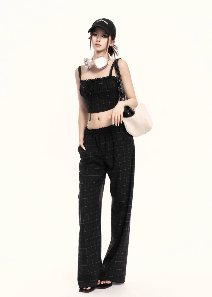 two piece set women, plaid set women, wide leg pants set, korean fashion outfit, crop top set women, summer outfit ideas, casual two piece outfit, street style outfit women, coordinated set women, chic minimal outfit, relaxed fit pants women, trendy two piece set, everyday outfit women, modern style outfit, fashion forward set, clean silhouette outfit, stylish summer set, casual chic outfit, minimalist fashion set, versatile outfit women