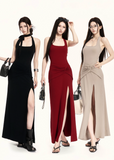 halter maxi dress women, backless dress women, bodycon maxi dress, knit dress women, korean fashion dress, slim fit dress women, summer outfit ideas, vacation dress women, elegant long dress, sleeveless maxi dress, chic minimal dress, long summer dress, modern feminine outfit, flattering bodycon dress, stylish maxi dress, trendy long dress, parisian style dress, statement dress women, clean silhouette dress, refined maxi dress