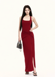 halter maxi dress women, backless dress women, bodycon maxi dress, knit dress women, korean fashion dress, slim fit dress women, summer outfit ideas, vacation dress women, elegant long dress, sleeveless maxi dress, chic minimal dress, long summer dress, modern feminine outfit, flattering bodycon dress, stylish maxi dress, trendy long dress, parisian style dress, statement dress women, clean silhouette dress, refined maxi dress