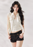 white layering top, tencel shirt women, camisole shirt set, summer two piece top, white short sleeve shirt women, korean fashion top, minimalist summer outfit, casual city outfit women, lightweight summer shirt, stylish layering set
