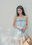 aomalm top, white camisole top, lace hem cami, feminine korean top, french style camisole, babydoll summer top, romantic lace trim top, white summer blouse, airy camisole women, soft girl summer top, vacation camisole top, pretty summer outfit