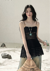 aomalm top, openwork knit top, feminine korean top, knit camisole top, suspender knit top, summer waist top, french style knit top, romantic summer top, slim fit knit blouse, lightweight summer knit, soft girl summer top, korean fashion top