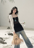 aomalm top, openwork knit top, feminine korean top, knit camisole top, suspender knit top, summer waist top, french style knit top, romantic summer top, slim fit knit blouse, lightweight summer knit, soft girl summer top, korean fashion top
