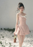 aomalm dress, french mini dress, contrast bow dress, sleeveless mini dress, korean feminine dress, fit and flare dress, black mini dress women, romantic spring dress, elegant short dress, korean style dress, feminine party dress, chic day dress