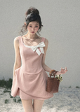 aomalm dress, french mini dress, contrast bow dress, sleeveless mini dress, korean feminine dress, fit and flare dress, black mini dress women, romantic spring dress, elegant short dress, korean style dress, feminine party dress, chic day dress