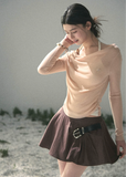 aomalm top, off shoulder top, halter layered top, korean fashion top, lyocell long sleeve top, feminine spring top, slim fit off shoulder blouse, romantic korean outfit, soft blue top women, fake two piece top, elegant casual top, spring summer top women