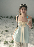 aomalm top, blue bandeau top, ribbon summer top, feminine korean top, french style camisole, ruffle neckline top, cotton summer top, sweet bandeau blouse, soft blue summer top, korean fashion top, romantic summer outfit, vacation top women
