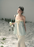 aomalm top, blue bandeau top, ribbon summer top, feminine korean top, french style camisole, ruffle neckline top, cotton summer top, sweet bandeau blouse, soft blue summer top, korean fashion top, romantic summer outfit, vacation top women