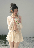 aomalm top, fake two piece top, lace layered top, korean fashion top, feminine spring top, cropped lace top, lyocell top women, romantic korean blouse, cut out layered top, long sleeve summer top, pretty everyday top, soft girl outfit top
