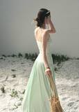 aomalm set, mint two piece set, korean fashion set, summer skirt set, modal top and skirt set, feminine korean outfit, romantic summer co ord, mint camisole set, long skirt set women, soft girl summer outfit, elegant summer set, vacation outfit women