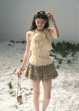 aomalm top, ruffle halter top, embroidered tulle top, feminine korean top, french lace summer top, romantic summer blouse, sleeveless lace top, tulle halter blouse, korean fashion top, soft girl summer outfit, vacation top women, delicate lace blouse