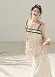 aomalm top, pleated cami top, seafoam summer top, korean fashion top, feminine summer blouse, contrast trim cami, peplum summer top, french style top women, slim fit cami top, elegant casual top, summer date outfit top, soft girl summer top