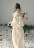 aomalm set, lace top set, ivory summer set, korean fashion set, feminine two piece set, romantic lace blouse, early summer outfit women, soft girl set, ivory skirt set, ivory pants set, elegant summer co ord, korean feminine outfit