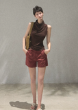 oakmoo top, halter neck top women, brown sleeveless top, lyocell acetate top, korean minimal fashion, waist cinching top, slim fit summer top, quiet luxury top, refined casual top, summer halter top, elegant sleeveless blouse, minimalist korean outfit