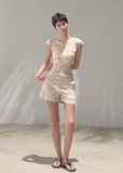 oakmoo top, floral linen top, korean minimal fashion, short sleeve summer top, slim fit floral t-shirt, linen blend top women, soft floral top, quiet luxury casual top, feminine summer top, korean summer outfit, breathable summer blouse, floral printed tee