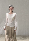 oakmoo top, lyocell linen top, slim fit long sleeve top, summer sun protection top, lightweight summer top, sheer long sleeve tee, korean minimal top, breathable slim top women, elegant casual summer top, white fitted long sleeve top, refined basic top, airy summer layering top
