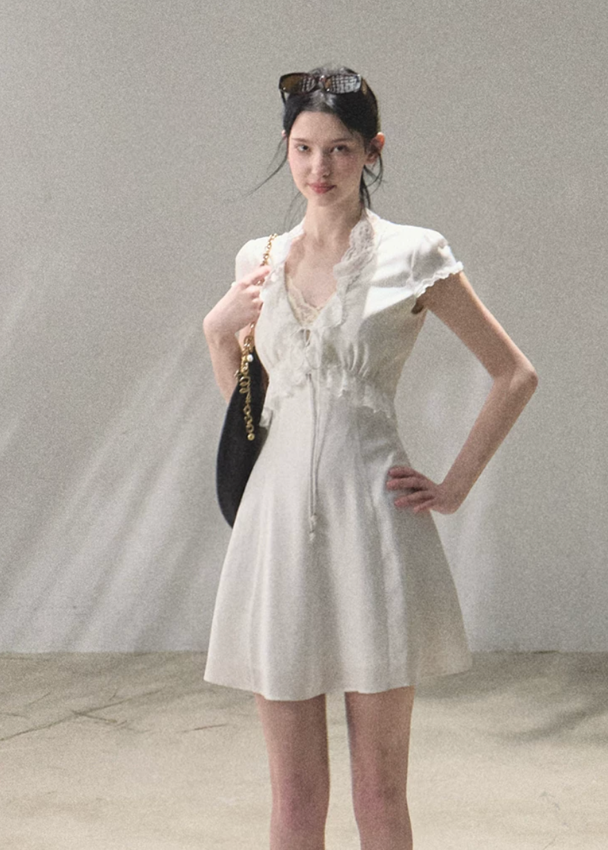 oakmoo dress, lace-up summer dress, resort dress women, lyocell linen dress, feminine summer dress, korean minimal dress, romantic vacation dress, elegant maxi dress, elegant mini dress, waist defined dress, soft summer dress, paris inspired dress