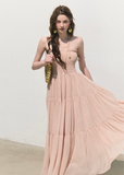 oakmoo skirt, pleated chiffon skirt, a-line maxi skirt, korean minimal fashion, long summer skirt, blush beige skirt, romantic maxi skirt, soft feminine skirt, resort skirt women, flowy summer skirt, elegant casual skirt, korean summer outfit