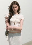 oakmoo top, jacquard short sleeve top, white slim top, korean minimal fashion, waist skimming t-shirt, textured summer top, feminine white top, vintage jacquard top, soft summer blouse, quiet luxury casual top, slim fit summer top, korean summer outfit