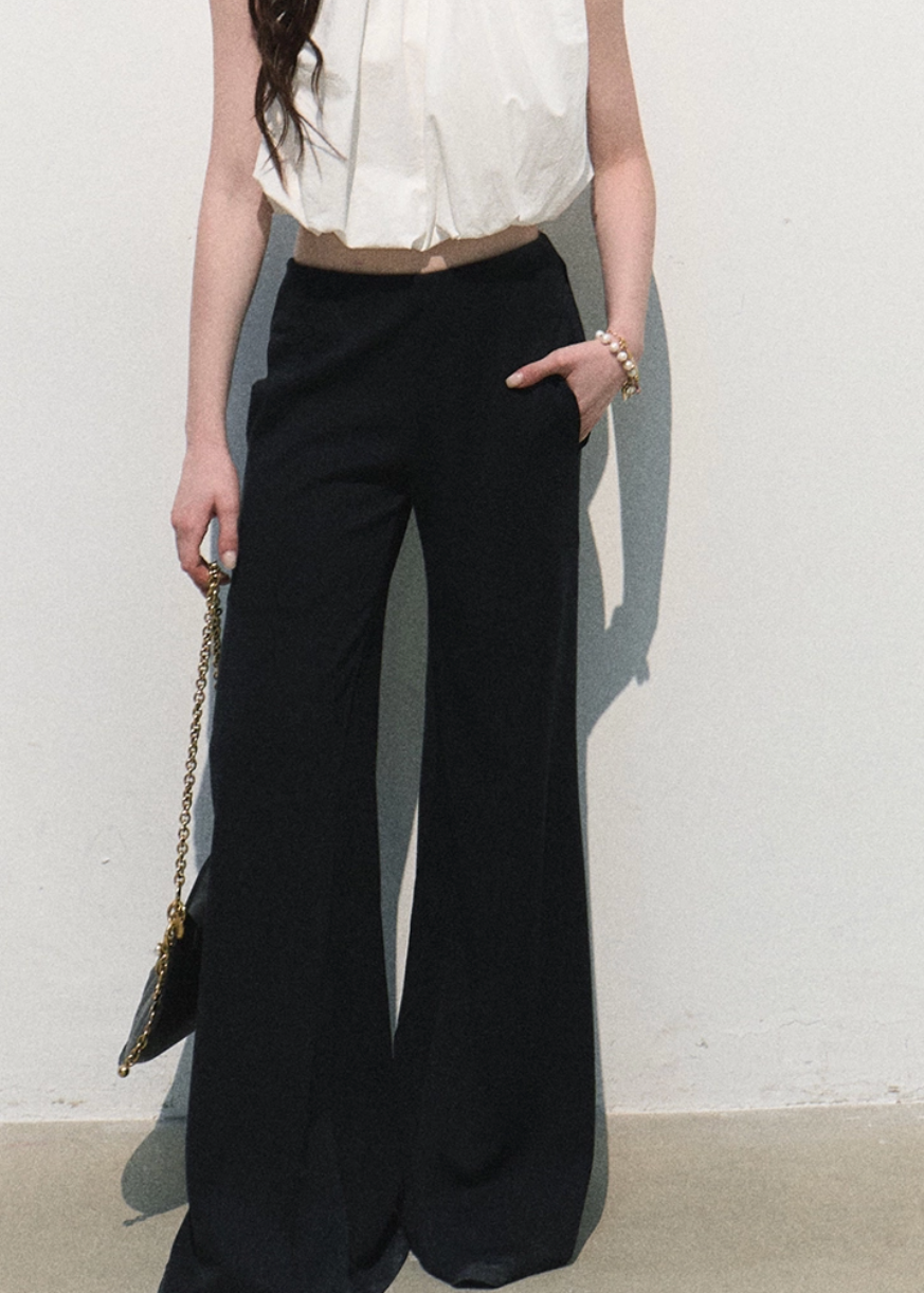 oakmoo pants, modal wide leg pants, black wide leg pants, korean minimal fashion, casual summer pants, soft knit pants women, relaxed wide leg trousers, travel pants women, bare feel pants, quiet luxury casual pants, black lounge pants, effortless summer outfit