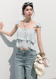oakmoo top, lyocell resort top, ruffle cami top, lace trim summer top, feminine resort top, blush summer camisole, gentle summer top, vacation outfit top, romantic ruffle top, elegant strap top