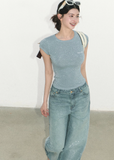 oakmoo jeans, wide leg jeans women, gradient denim jeans, vintage washed jeans, silver detail jeans, loose straight leg jeans, korean minimal fashion, summer denim pants, blue wide leg jeans, cotton denim jeans, casual city outfit, relaxed summer jeans